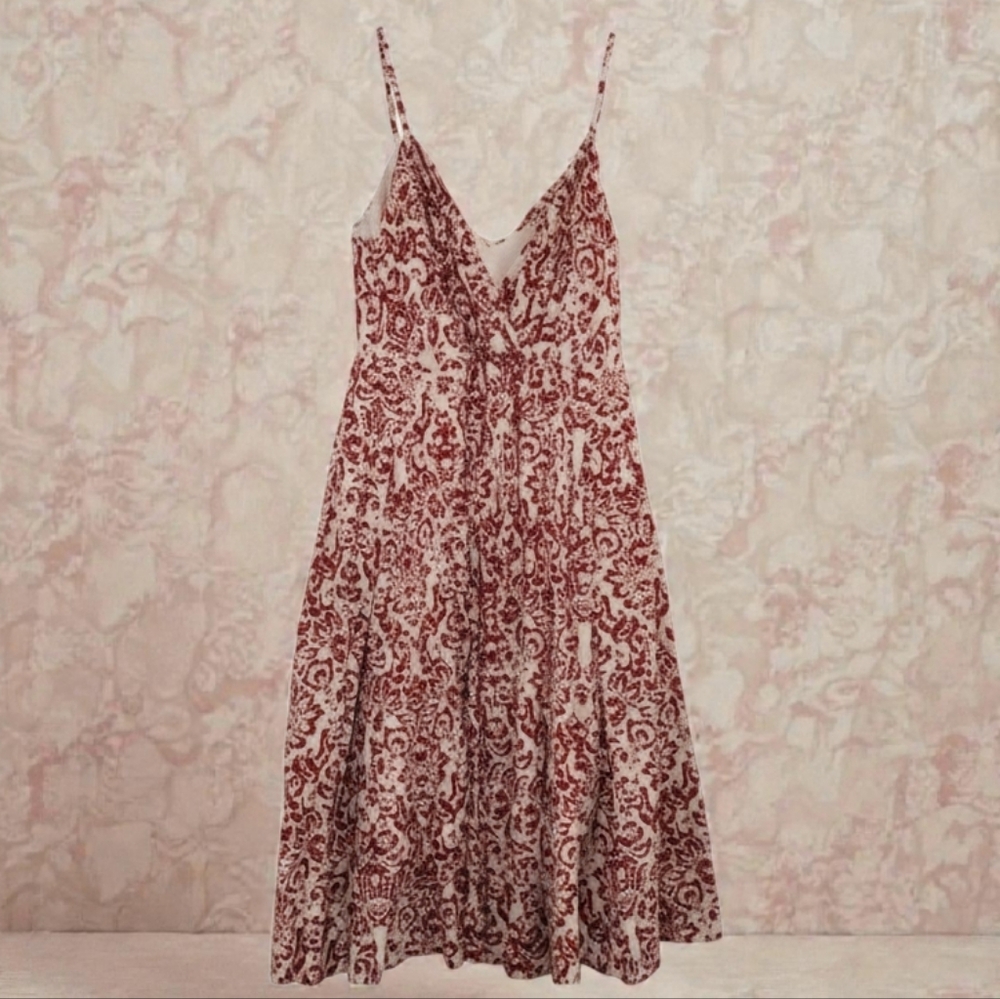 Lapis Anthropologie Floral Cotton Fit Flare Dress Large Boho V Neck Cottage - Picture 2 of 10